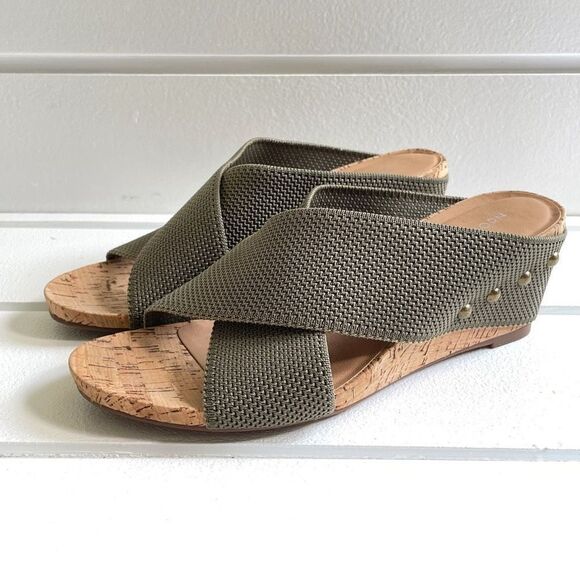 41 Hawthorn Women's Green Stretch Knit Mule Cork Wedge Joyce Sandals Size 6 - Picture 3 of 10